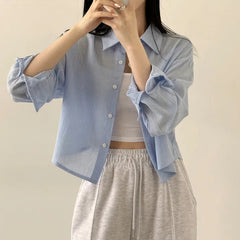 Solid Color Striped Long Sleeve Blouse