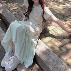 Vanilla Green Coquette Bow Maxi Skirt