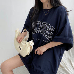 Embroidery Letter Oversized Half Sleeve Tee - fairypeony