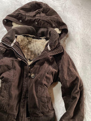 Brown Hooded Waist-Cinching Jacket