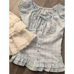 Coquette Elastic Collar Bow Tie Short Sleeve Tee