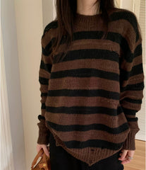 Vintage Round Neck 90s Striped Sweater - fairypeony