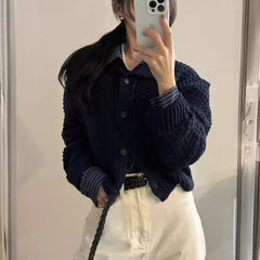 Vintage Textured Knitted Long Sleeve Cardigan