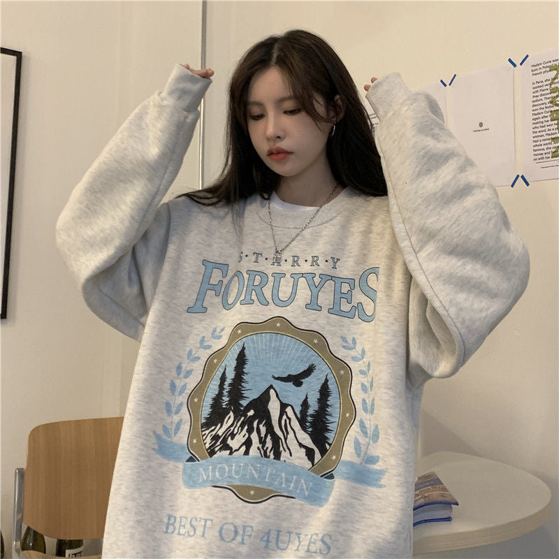 Vintage Mountains Graphic Oversized Sweatshirt - fairypeony