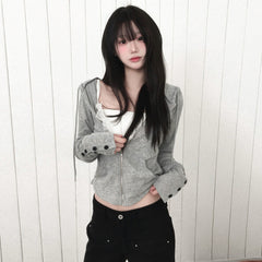 Women's Acrylic Butterfly Sleeve Knitted Sweater with Hood