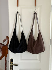 Large Capacity Suede Tote Bag – Lightweight Minimalist Shoulder Bag in Brown & Black