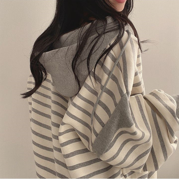 Vintage Striped Oversized Hoodie - fairypeony