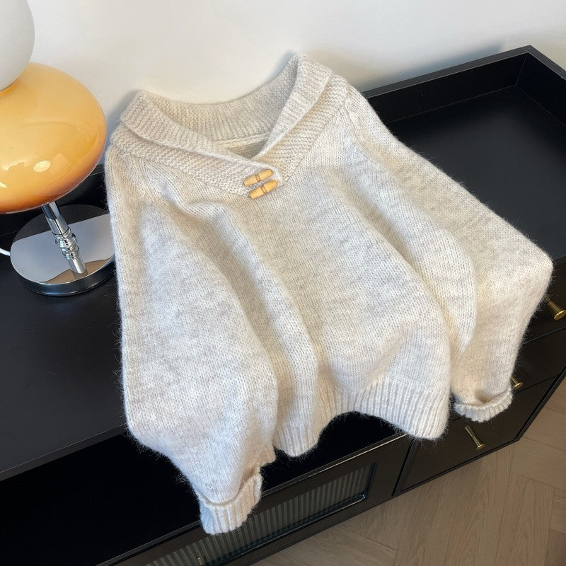 Vintage Horn Buttons Loose Sweater - fairypeony