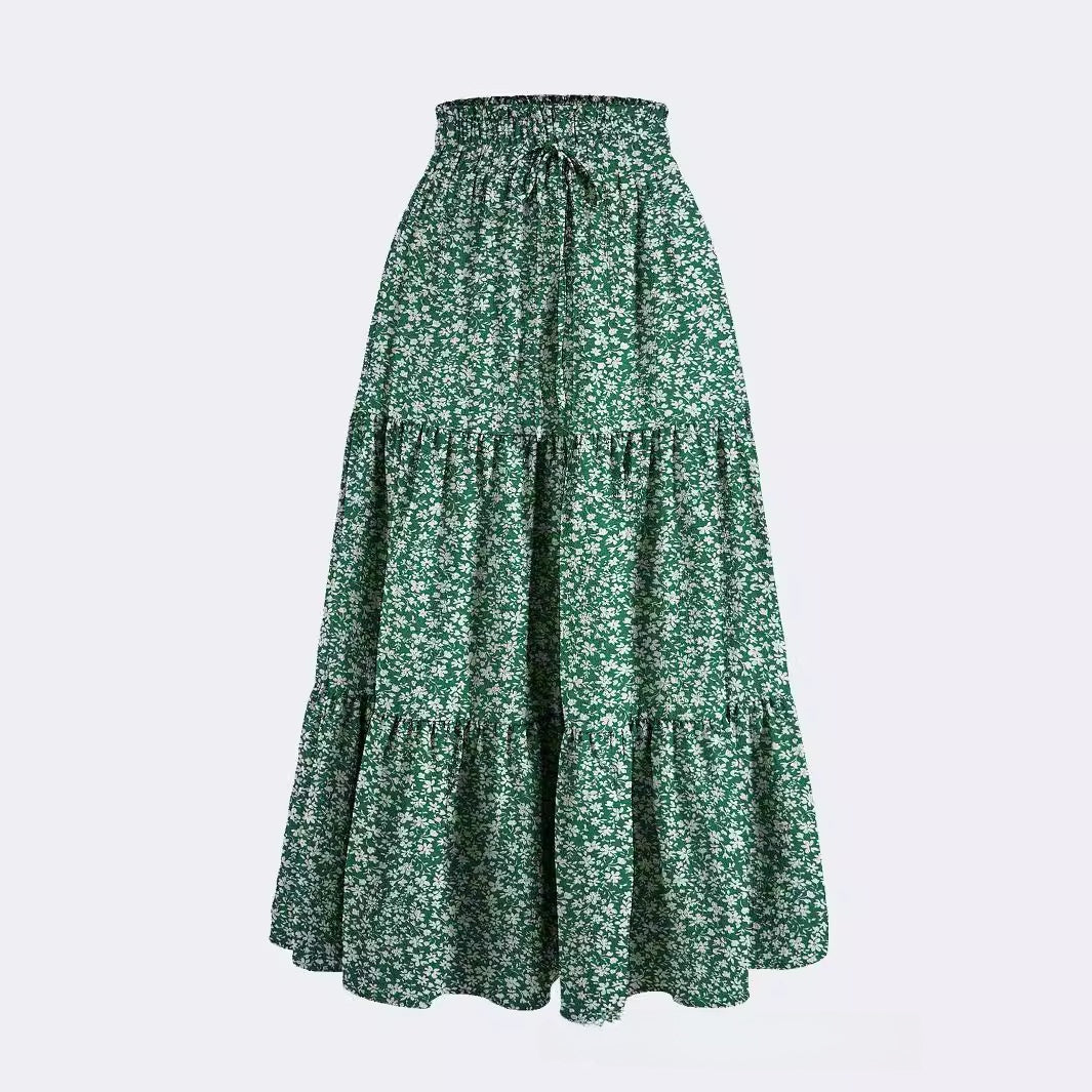 Floral Print Elastic Waist Maxi Skirt - fairypeony