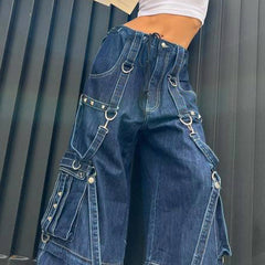 Metal Strap Baggy Cargo Jeans - fairypeony