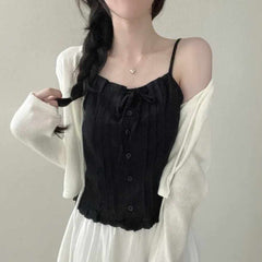 Lace Patchwork Front Tie Cami Top