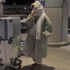 Solid Color Padded Zip Up Maxi Coat