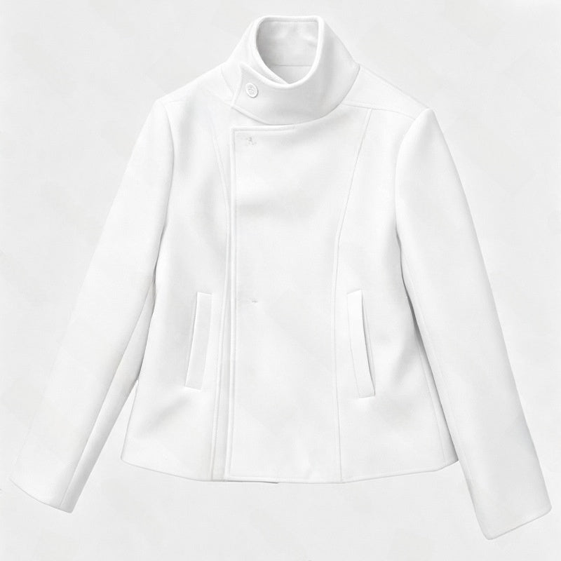 Korean style stand collar sweatshirt jacket in white