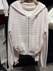 Womens Striped Hooded Knit Cardigan