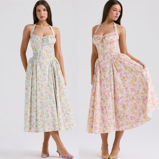 Floral Halter Neck Midi Dress