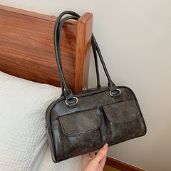 Vintage Wash Pu Leather Big Pocket Shoulder Bag