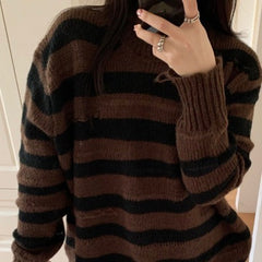 Vintage Round Neck 90s Striped Sweater - fairypeony