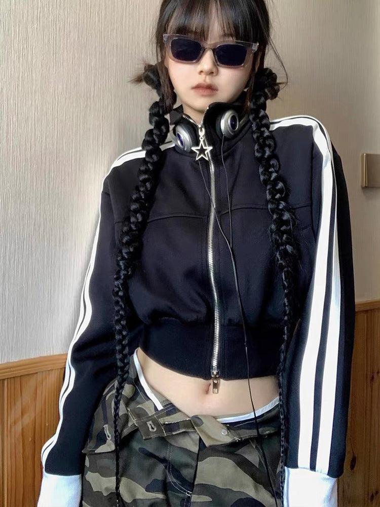 Side Stripe Crop Jacket - fairypeony