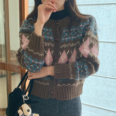 Vintage Print Grandma Button Cardigan
