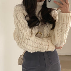 Dark Academia Turtleneck Cable Knit Sweater - fairypeony