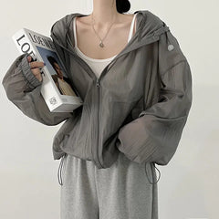 Vintage Sunscreen Hooded Zip Up Jacket