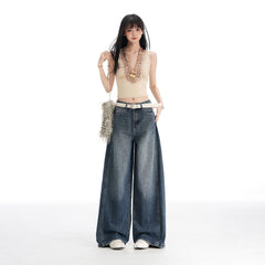 Womens High-Waisted Wide-Leg Denim Pants