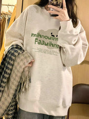 Crewneck Fleece Lined Loose Fit Mid-Length Sweatshirt Pullover