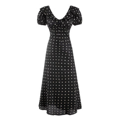 Polka Dot Puff Short Sleeve Maxi Dress