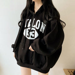 Vintage Logo Print Half Zip Up Oversized Hoodie