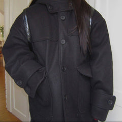 Hooded Winter Coat – Plush Oversized Korean Boxy Coat in Gray and Black
