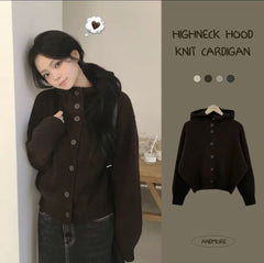 Hooded Knit Cardigan – Oversized Button-Up Sweater Jacket