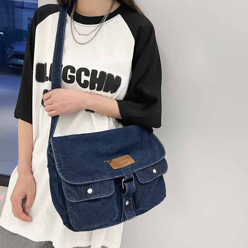 Washed Denim Canvas Crossbody Bag - fairypeony