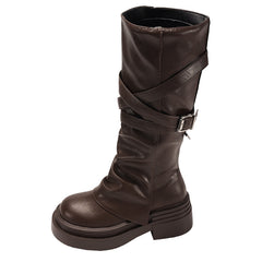 Vintage Chunky Heel Belted High Boots