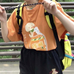 Aesthetic Cartoon Print Oversized T-shirt - fairypeony