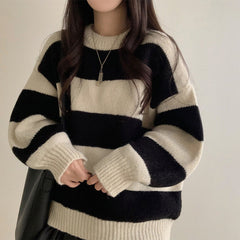Round Neck Striped Oversized Sweater