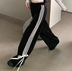 Piping Details Bow Wide Leg Sweatpants