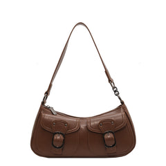 Buckled Strap Pu Leather Shoulder Bag - fairypeony