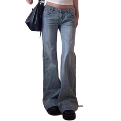 2000s Low-Waist Flared Bootcut Jeans – Light Blue Bamboo Grain Denim S–XL