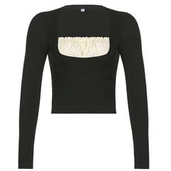 Solid Color Patchwork Long Sleeve Tee