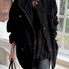 Women's Retro Distressed Multi-Pocket Workwear Trench Coat