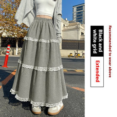 Aesthetic Checkered Print Ruffled Maxi Skirt