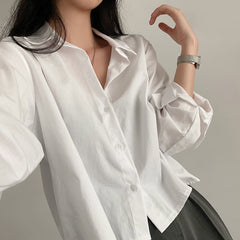 Light Academia Solid Color Oversized Blouse