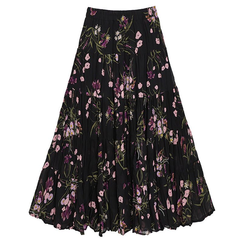 Casual Floral Umbrella Maxi Skirt - fairypeony