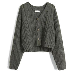 V-Neck Cable Knit Button Long Sleeve Cardigan