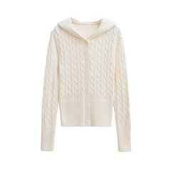 Cable-Knit Hooded Cardigan for Women