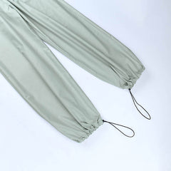 Belted Drawstring Parachute Cargo Pants - fairypeony