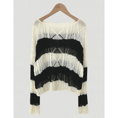 Vintage Cable Knit Striped Loose Knitted Tee