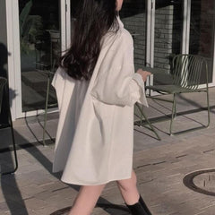 Solid Color Polo Collar Long Sleeve Loose Blouse