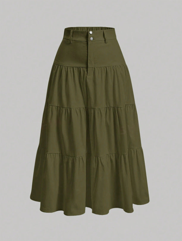 Women's Solid Color High-Low Zipper Pleated Skirt - fairypeony