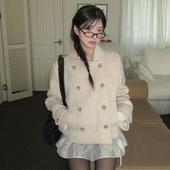 Korean Retro Double Breasted Wool Short Coat